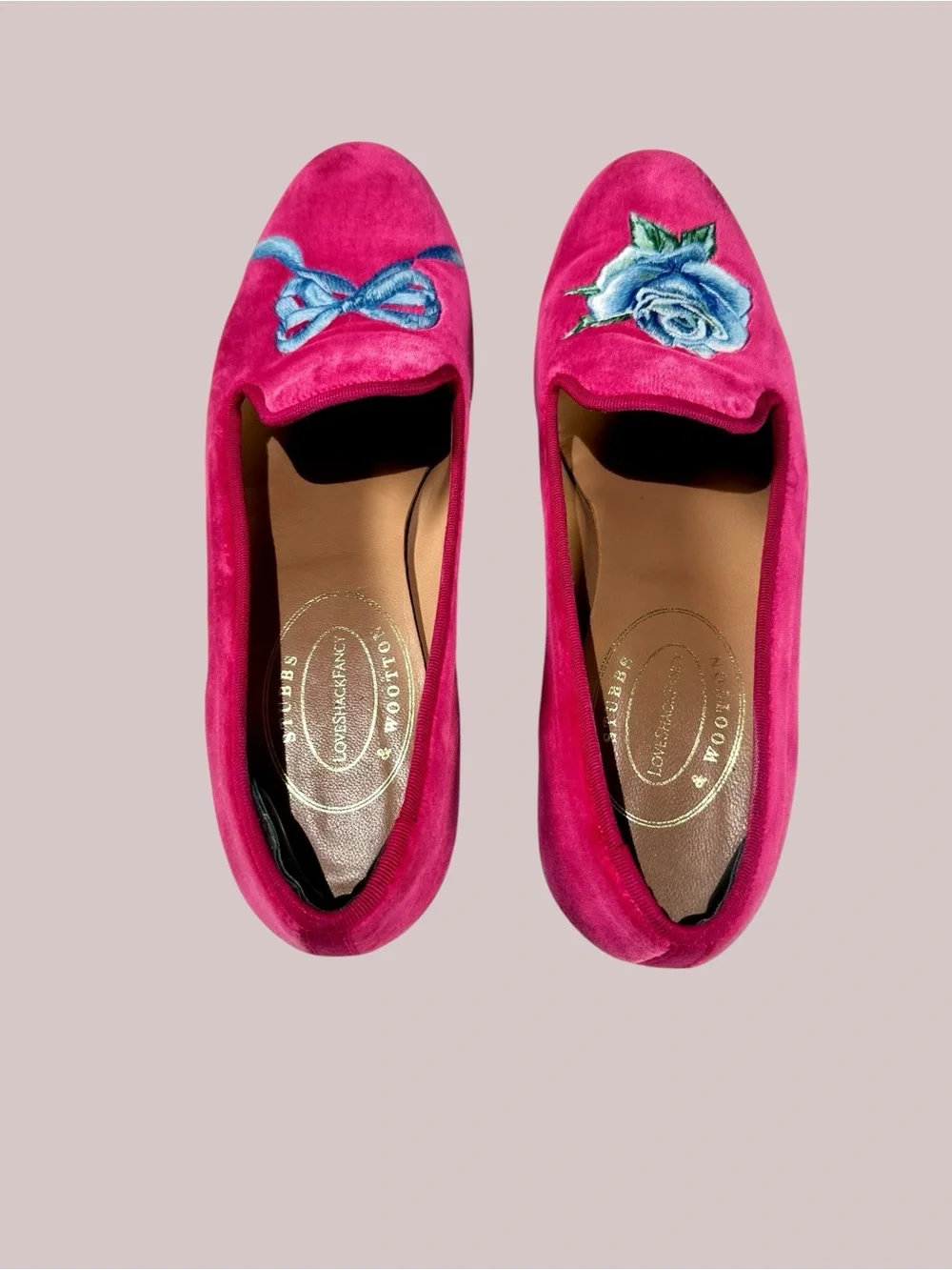 LoveShackFancy x Stubb & Wootton Bow Slippers in Pink Velvet - Picture 8 of 15